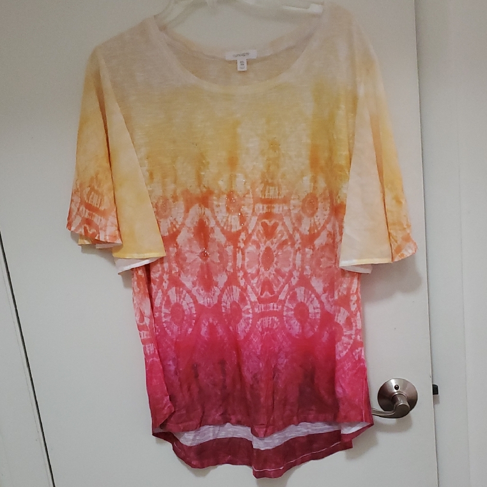 Vibrant Ombre Short Sleeve Blouse
